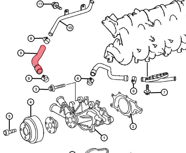 T1N Cooling Hose, Silicone MMS #5, Water Pump Hose to Heater Return Pipe (2002-2006 Vans)[OM647+OM612]