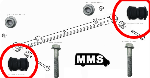 T1N Bushing, One for Rear Leafspring, MB (2002-06 Vans) Suspension & Steering (T1N) MMS HQ