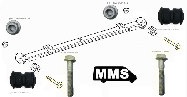 T1N Bolt, One for Rear Leafspring, MB (2002-06 Vans) Suspension & Steering (T1N) MMS HQ